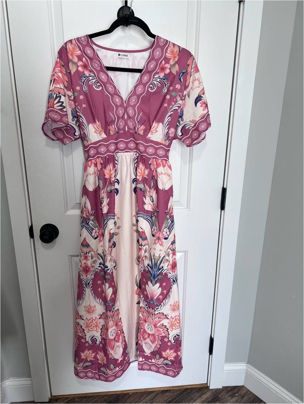Cupshe Pink Floral Boho Dress XS V-Neck Empire Waist